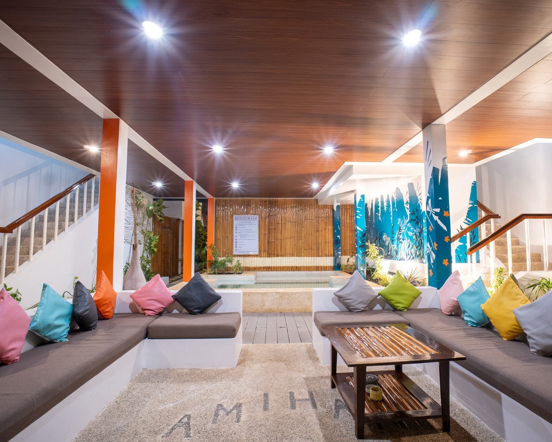 Lounge seating beside the jacuzzi